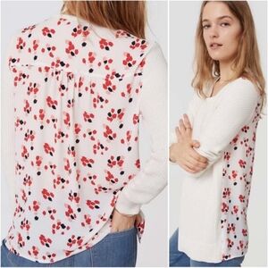 I09 Ann Taylor LOFT Mixed Media Floral Back Sweater Size XS Normcore Ivory Wimsy